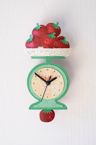 Hand Painted Tomatoes on Scale Wall Clock with Moving Pendulum