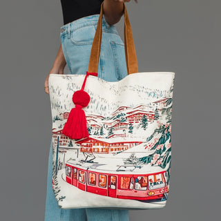 Winter Village Scene Tote