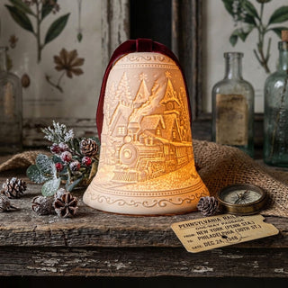 Luumii Lights Porcelain Bell Ornament - North Pole Train