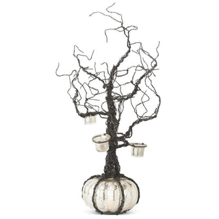 28" Black Wire Votive Halloween Tree w/LED Pumpkin Base