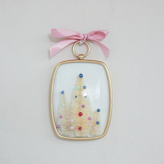 Framed Convex Ornament with Bottle Brush Trees