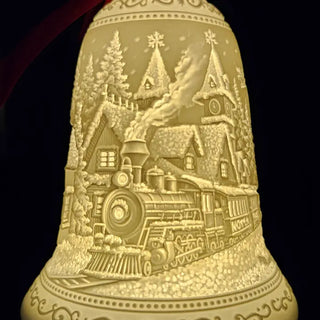 Luumii Lights Porcelain Bell Ornament - North Pole Train