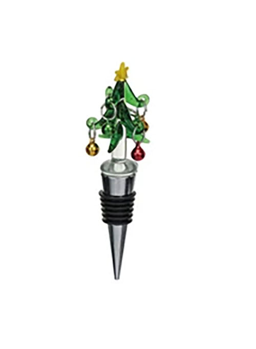 Holiday Bottle Stopper with Hand Painted Glass Holiday Design - Choose Style