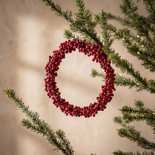 7" Red Wooden Bead Berry Wreath Ornament