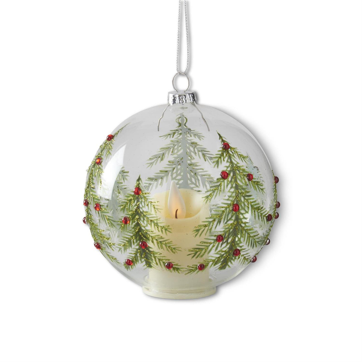 LED Clear Glass Ornament with Jeweled Christmas Trees & Timer