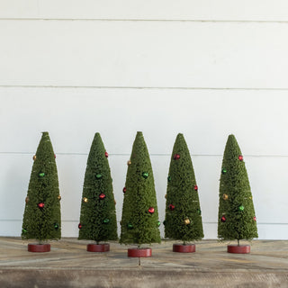 Set of 5 - 10" Green Bottlebrush Trees w/ Jingle Bells