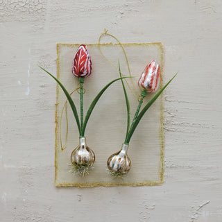 Hand-Painted Mercury Glass Tulip Bulb Ornament - Choose Color
