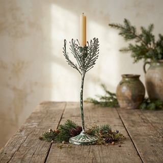 Painted Metal Pine Sprig Taper Holder
