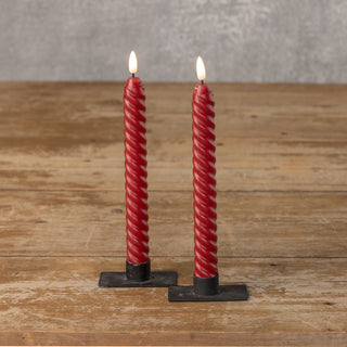Set of 2 – 9.5" 3D Flame Twist Red Taper Candles