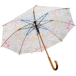 Watercolor Floral Design Floral Umbrella with Wooden Handle