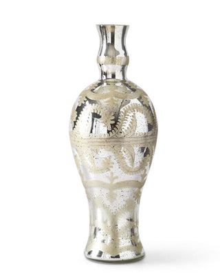 Silver Mercury Glass Etched Tall Slender Vase - Choose Size