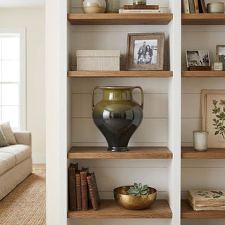Green & Black Ombre Glazed Ceramic Vase