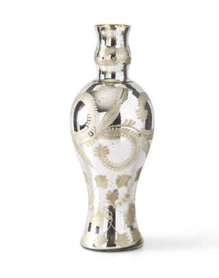 Silver Mercury Glass Etched Tall Slender Vase - Choose Size