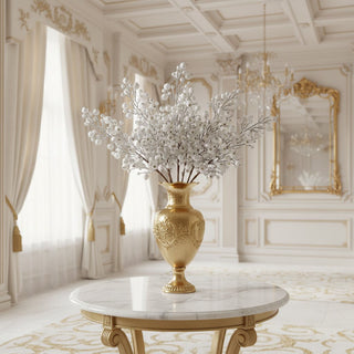 30" Glittered & Flocked White Berry Stem