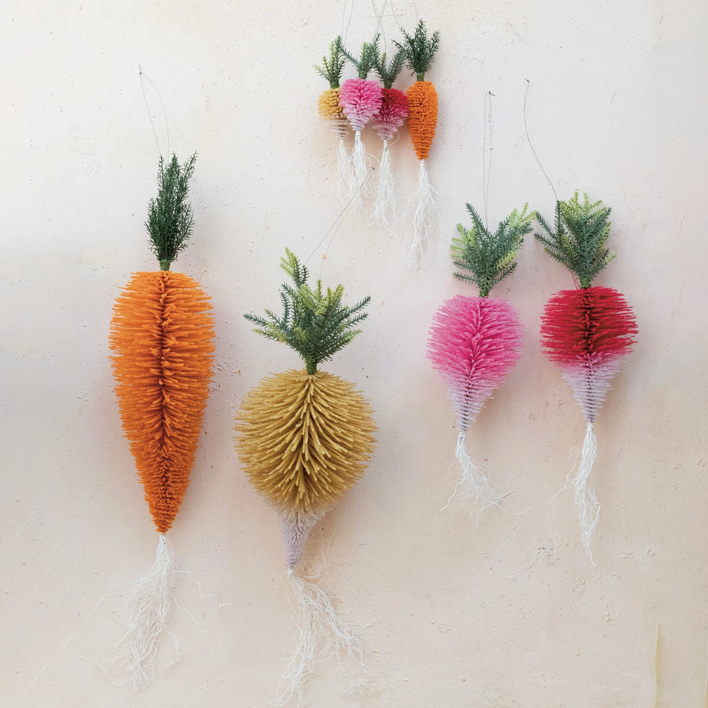 Set of 4 Bottle Brush Vegetable Ornaments