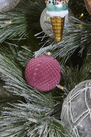 Set of 6 - Rosy Velvet Glass Ornaments