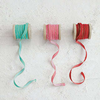 Velvet Ribbon with Metallic Gold Edges on Wood Spool - Choose Your Color