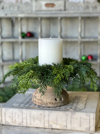 18" Verdant Cedar Candle Ring Wreath