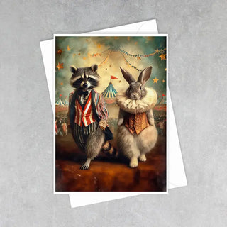 Vintage Raccoon and Rabbit Circus - Note Card