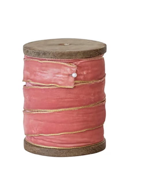 Wooden Spool with Velvet Ribbon - Choose From 3 Shades of Pink