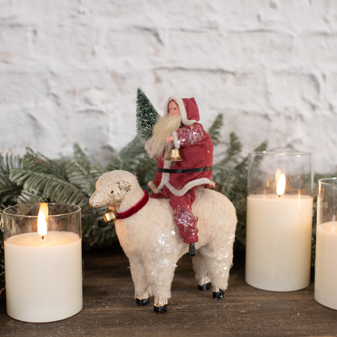 Vintage Style Paper Mache Santa on Sheep