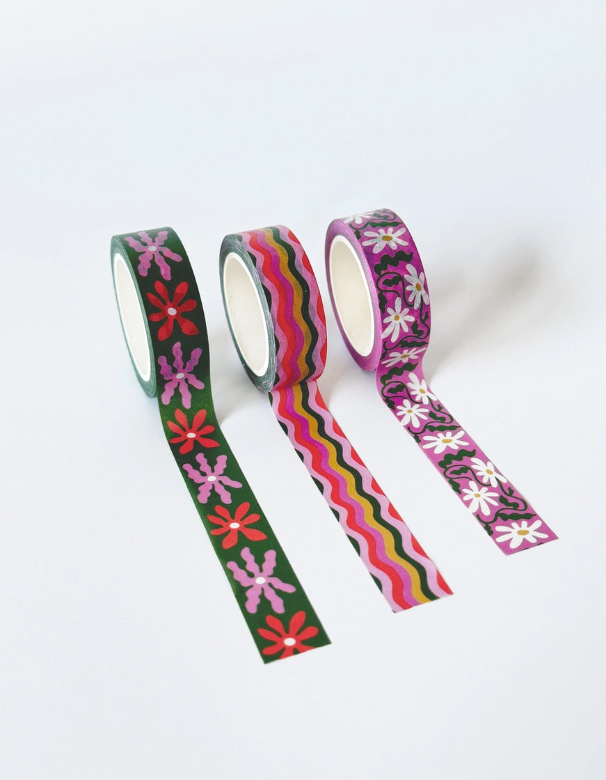 Set of 3 Wavy Daisy Washi Tape