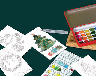 Retro Red Christmas Watercolor Paint Set