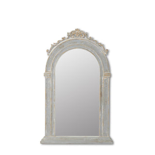 45.5" Weathered Blue White & Gold Ornate Arched Framed Mirror