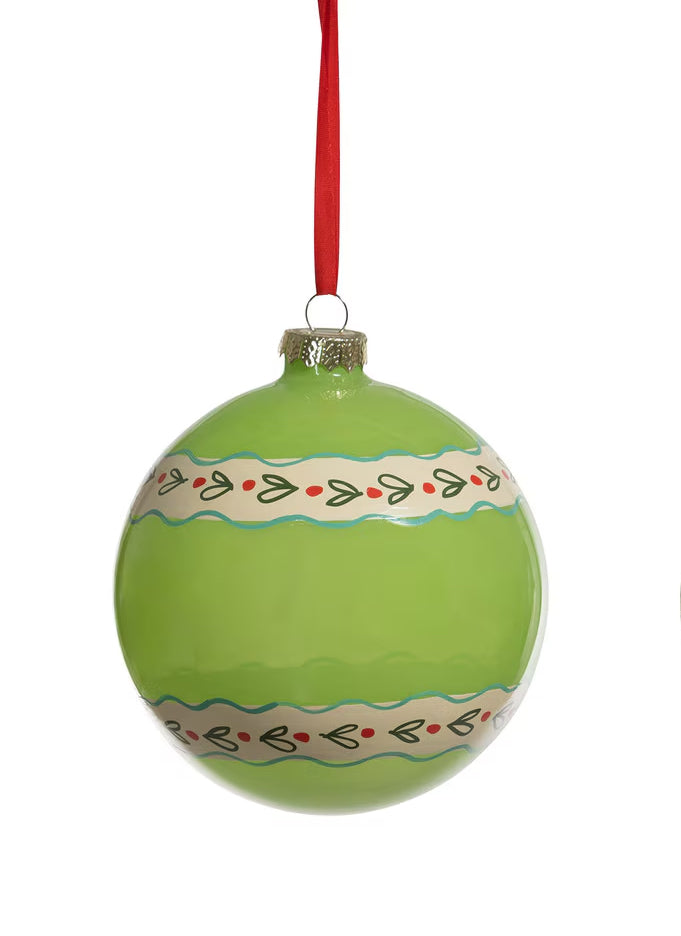 Whimsical Green Glass Christmas Ball Ornament