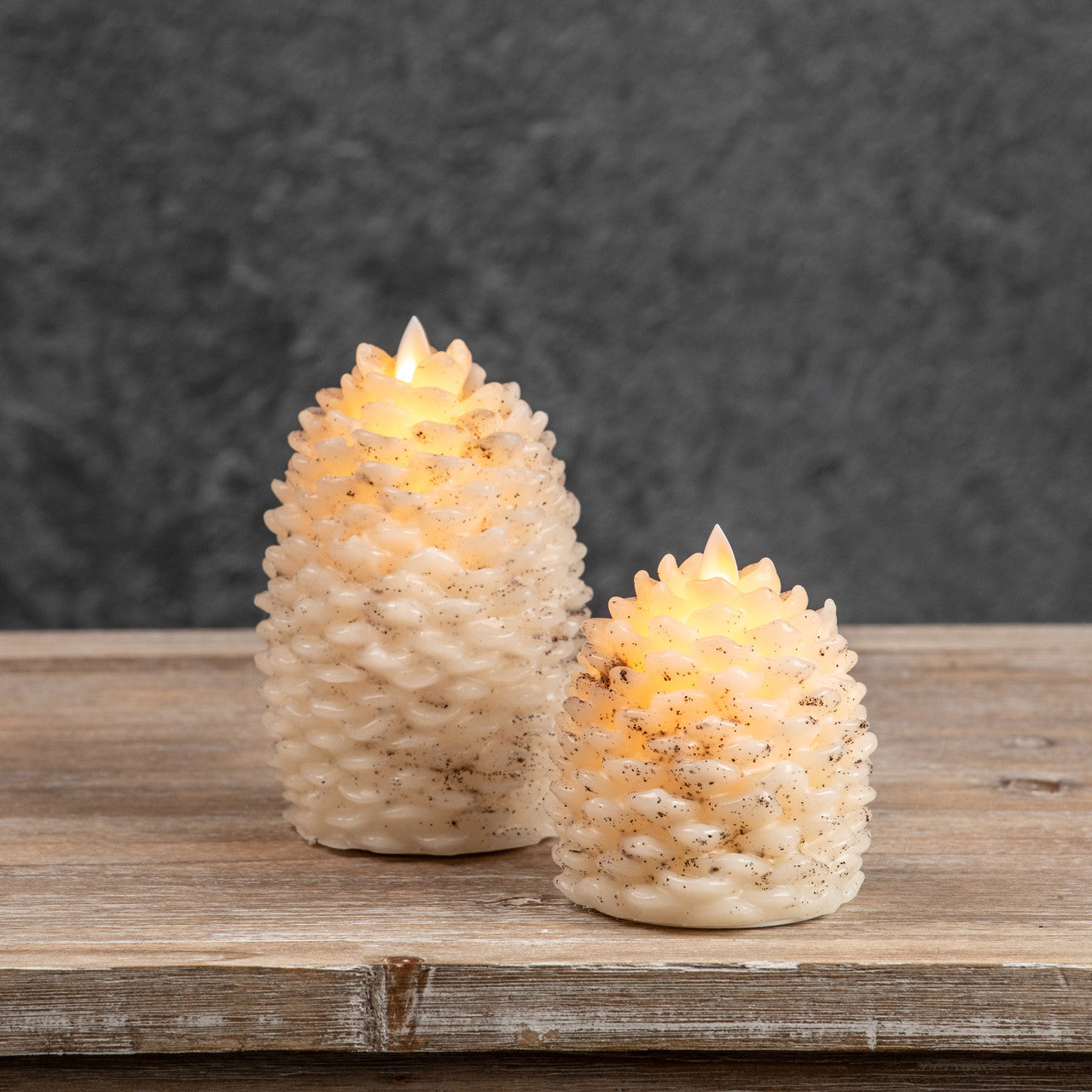 LED Ivory Pinecone Moving Flame Candle - Choose Size