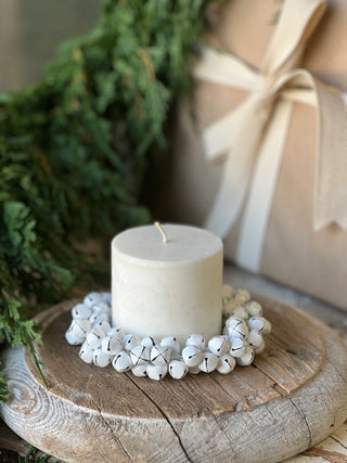 Jingle All The Way Bell Candle Ring Wreath - White