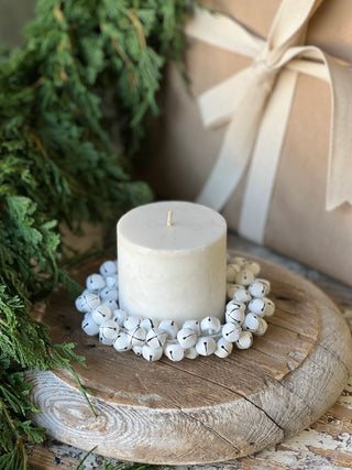 Jingle All The Way Bell Candle Ring Wreath - White
