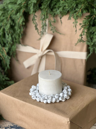 Jingle All The Way Bell Candle Ring Wreath - White
