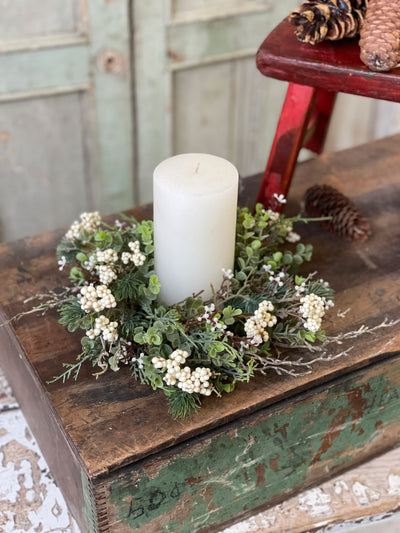 Briar Berry Candle Ring Wreath - White