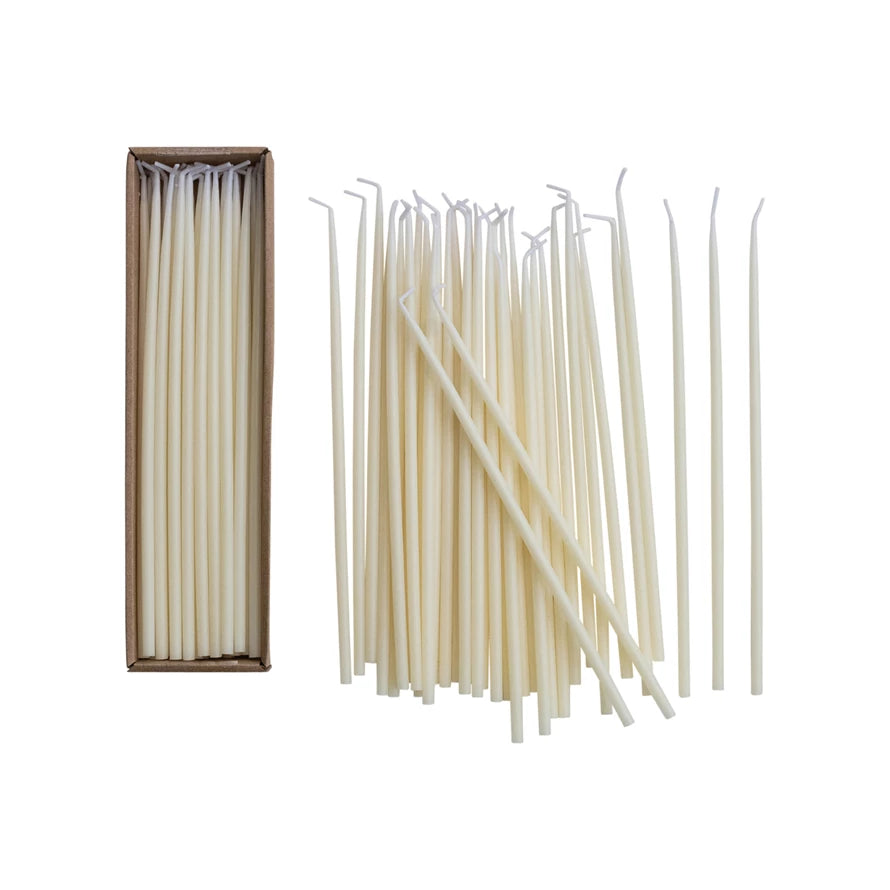 Set of 36 Unscented 1/4 Inch Thin Taper Candles in Box - Ivory Color