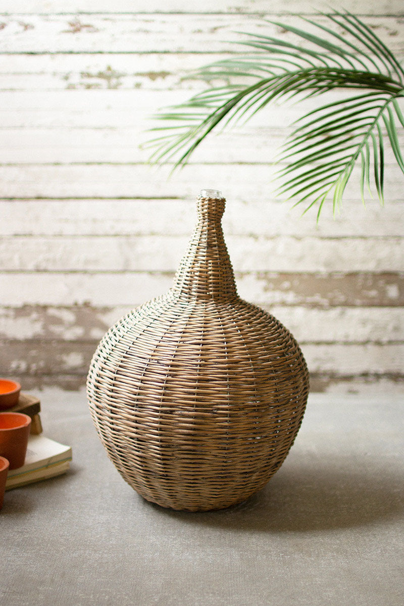 Wicker Vase With Glass Top
