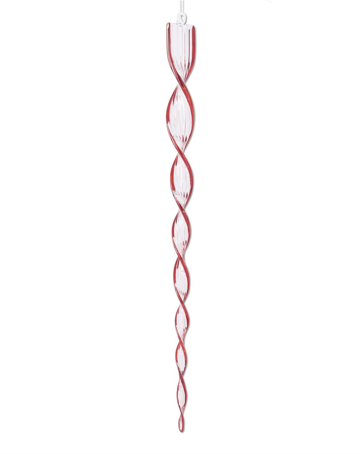 21" Red & Clear Glass Flat Spiral Icicle Ornament - Choose Style