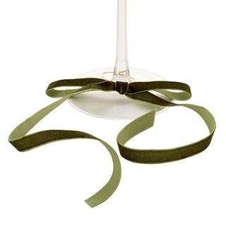 Set of 6 Velvet Bow Wine Charms - Green