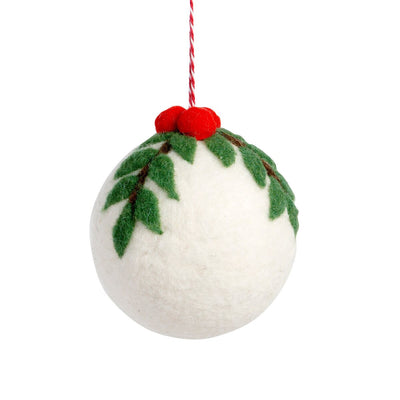 Wool Ball Ornament with Holly Top