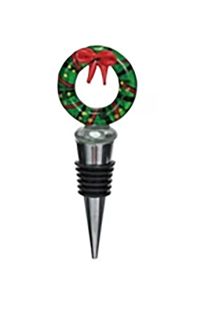 Holiday Bottle Stopper with Hand Painted Glass Holiday Design - Choose Style