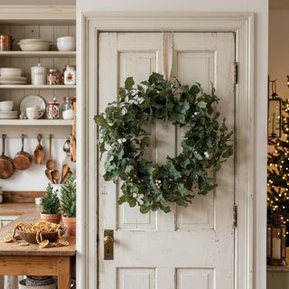 22" Faux Holly Wreath with White Berries