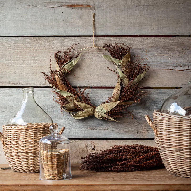 Dried Autumn Wreath with Bamboo Leaves