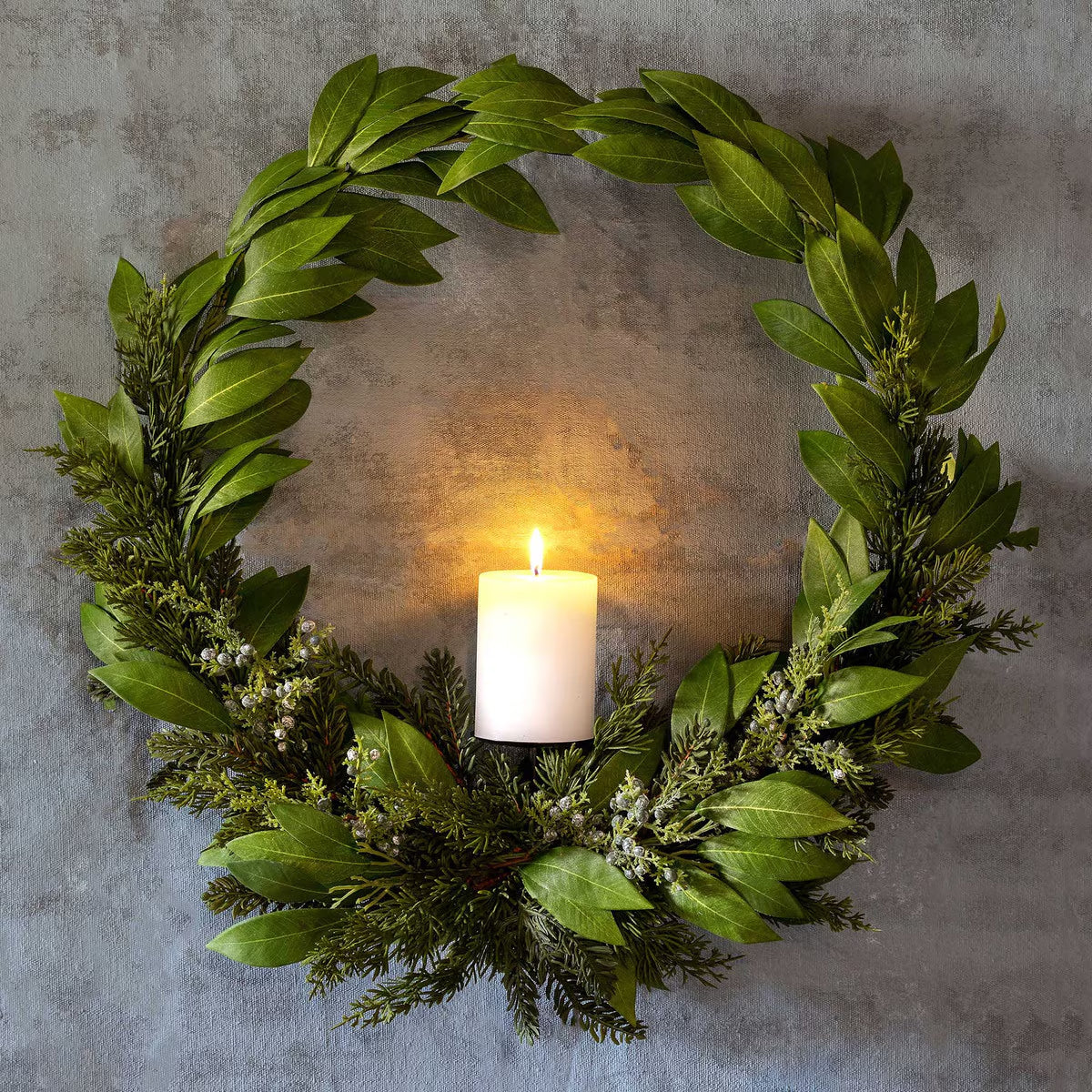 Bayleaf and Juniper Wreath with Candle Holder