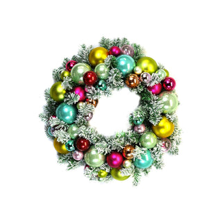 Cody Foster Large Heirloom Quality Lighted Flocked & Ornamented Green Wreath