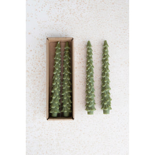 Unscented Sage Green Tree Shape Taper Candles - Set of 2