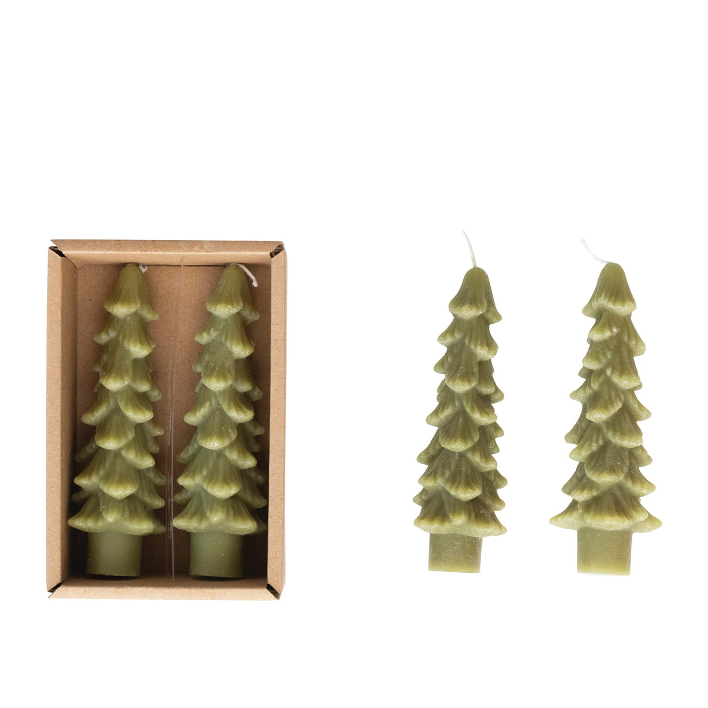 Set of 2 Tree Shaped 5" Candles Tapers -Cedar Green