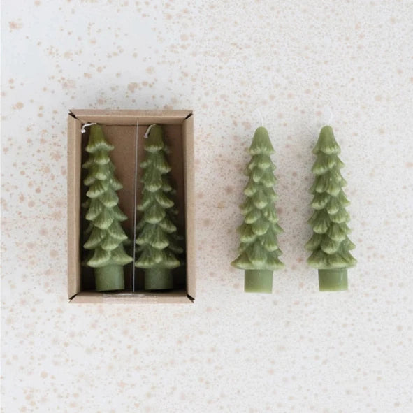 Set of 2 Tree Shaped 5" Candles Tapers -Cedar Green