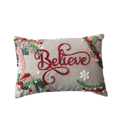 Believe Embroidered Lumbar Pillow