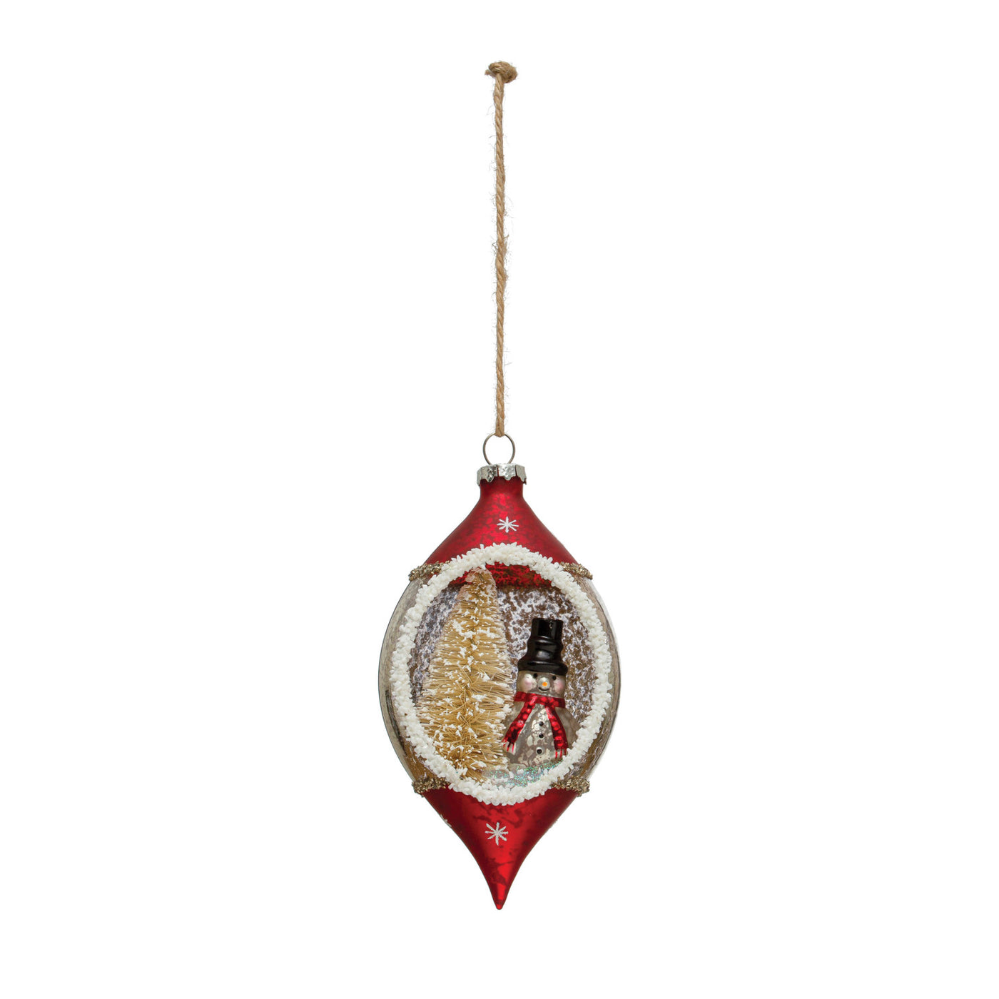 Snowman Diorama Glass Finial Ornament