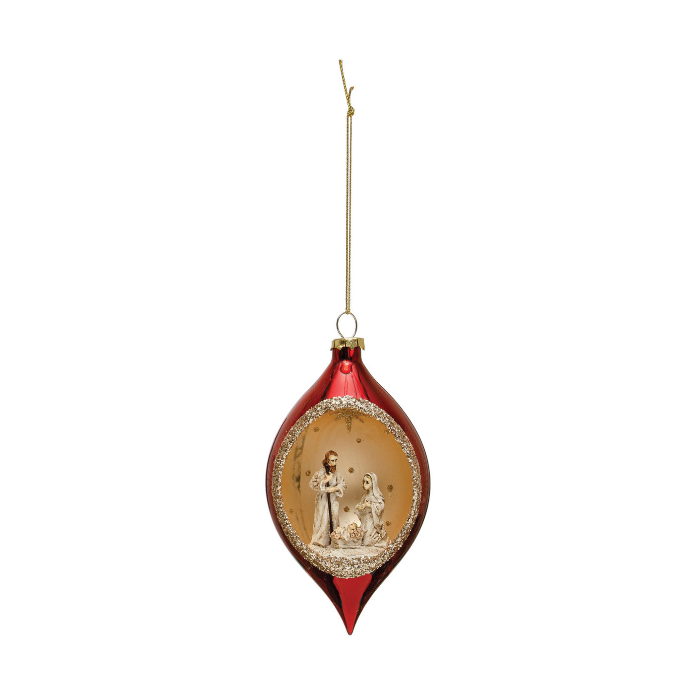 Holy Family Diorama Glass Finial Ornament